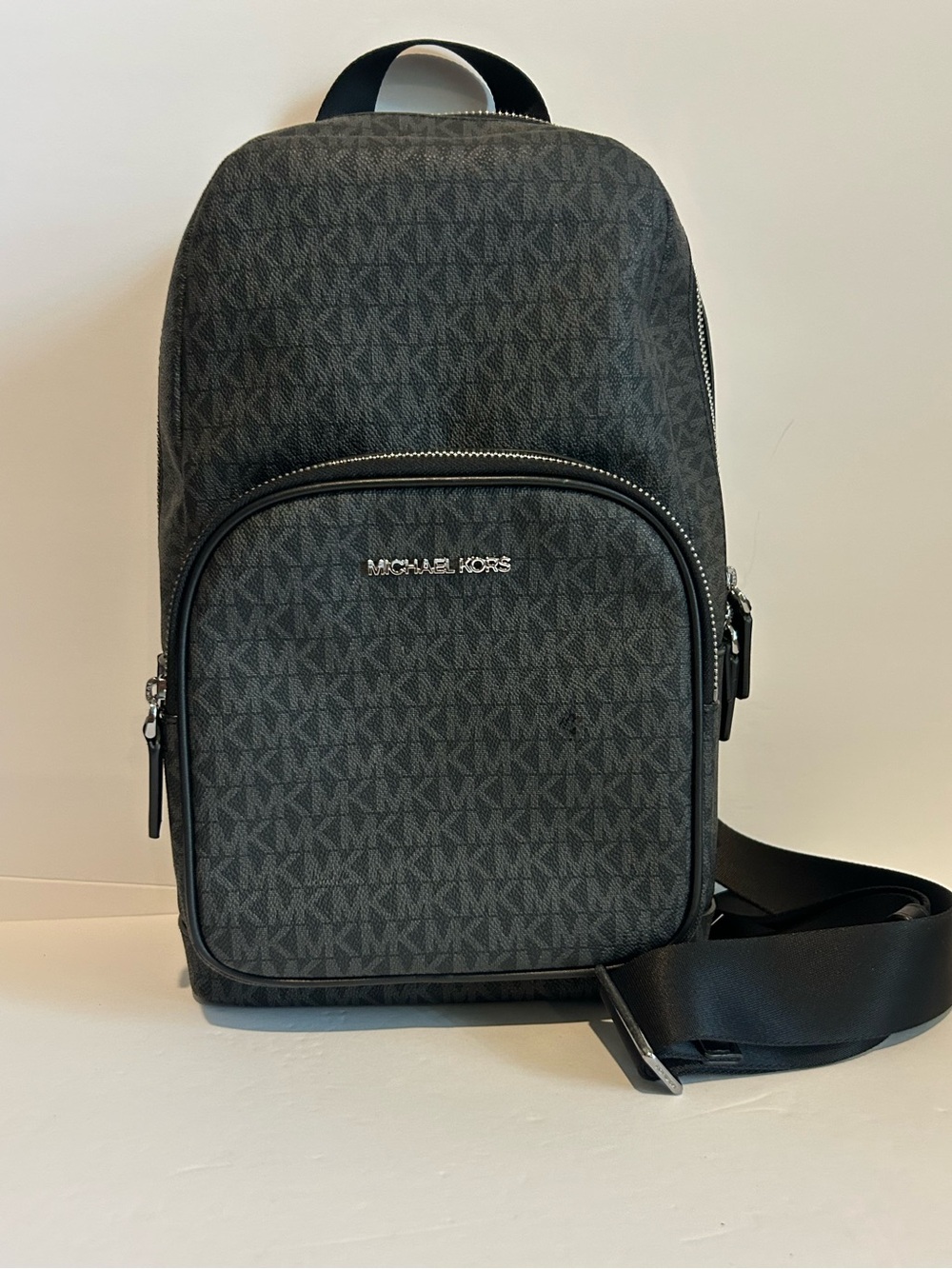 Michael Kors Gray MK Monogram Sling Crossbody Bag Backpack